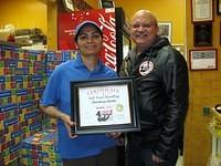 Food Safety 1st, Russell Scott presents Hardeep Hothi of Pizza 73 8th St, Saskatoon the 6,000th Food Safety 1st certificate!